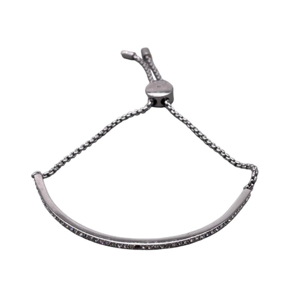 Michael Kors Clear Pave Bar Slider Bracelet Silver Tone Adjustable